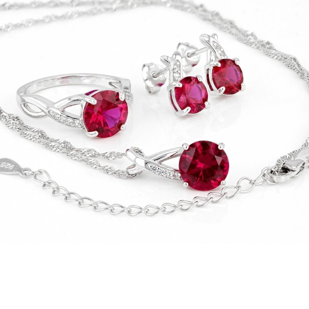Red Lab Created Ruby Rhodium Over Sterling Silver Jewelry Set 9.67ctw